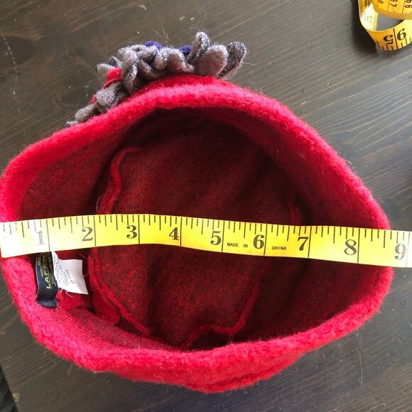 Vintage Florence Wool Felt Wool Hat Emily in Paris Floral Appliqué Deep Red OS - Picture 7 of 7